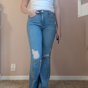 Seven7 Light Blue Distressed Flare Jeans